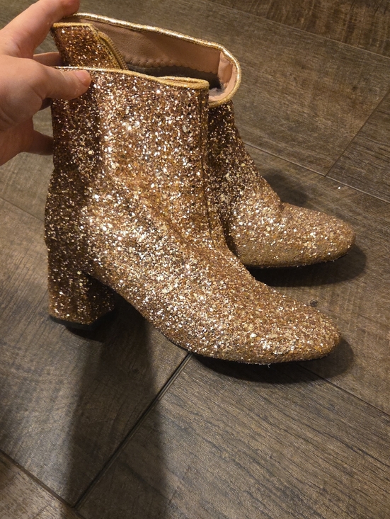 Forever 21 Shoes - Forever 21 Gold Glitter Block Heel Ankle Boots